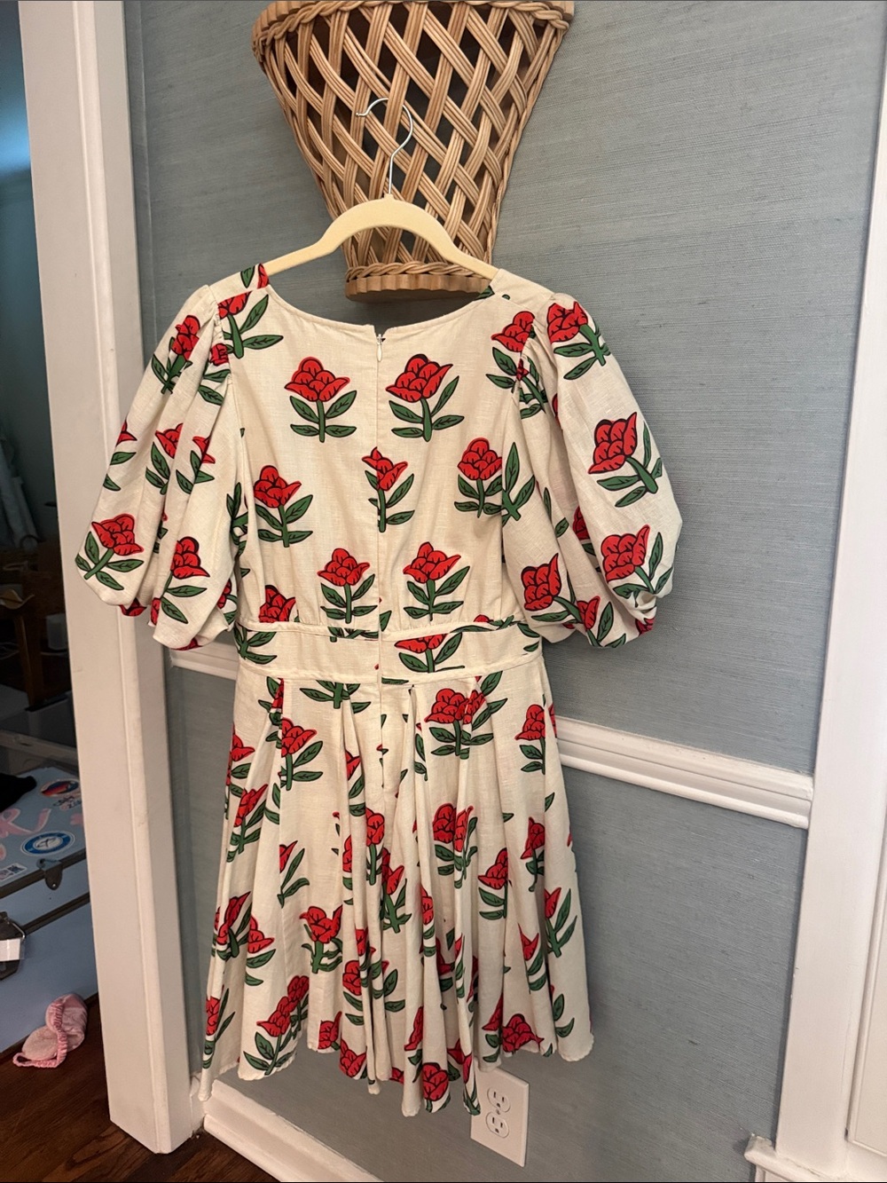 Faithfull the Brand Cream Dress with Red Floral Motif - Picture 3 of 3